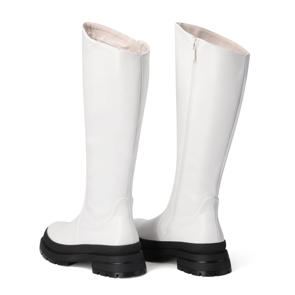 Mesmerize Chunky Lug Sole Knee High Boots - WHITE PU - 3